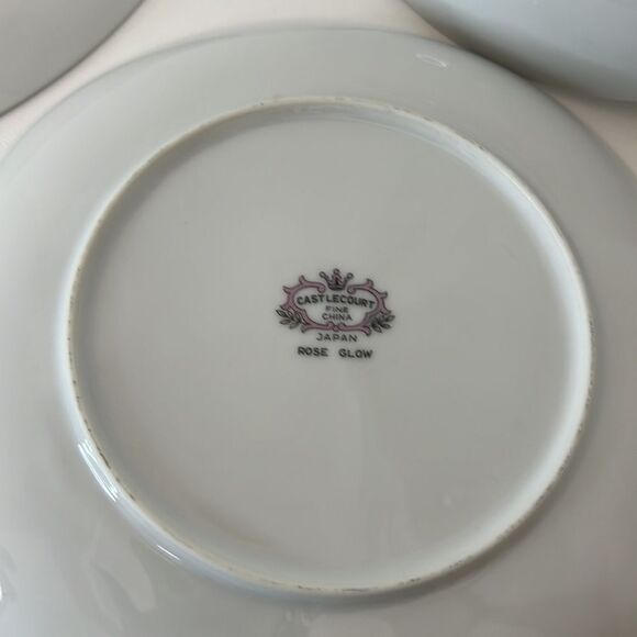 Castlecourt Rose Glow Japan Fine China Plate Bowl Saucer Pink Rose Silver Rimmed - Picture 6 of 8